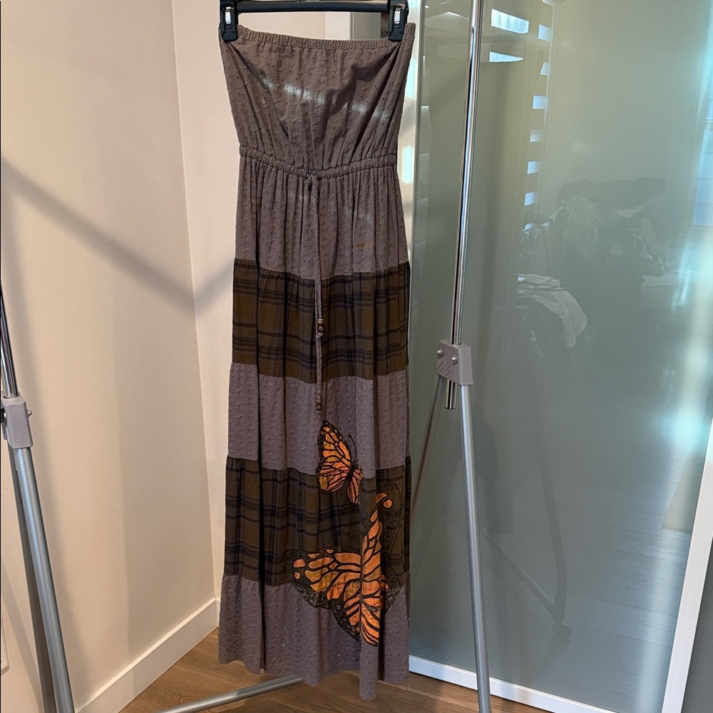 Boho Butterfly Strapless Maxi Dress | Size Small